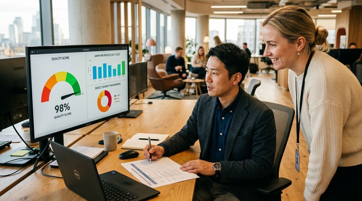 Quality assurance review with scoring dashboard
